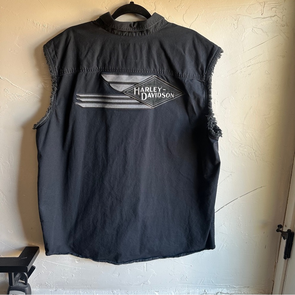 Harley Davidson Black Cut Off Vest 2XL Biker Grunge Y2K Moto Sz 2XL Biker
